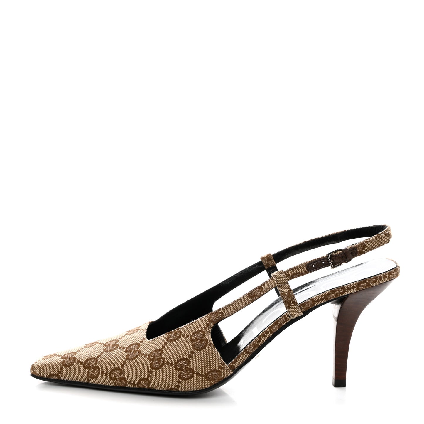 Monogram Malga Kid Square G 75mm Slingback Pumps 39 Beige Ebony New Acero
