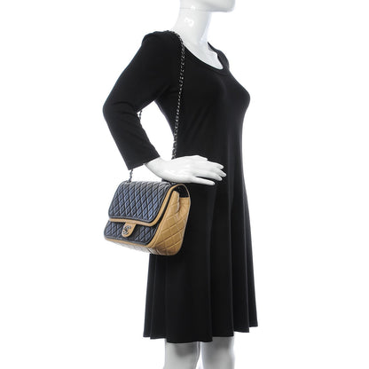 Chanel Lambskin Quilted Large Twist Two Tone Flap Bag Black Beige 3 of 14