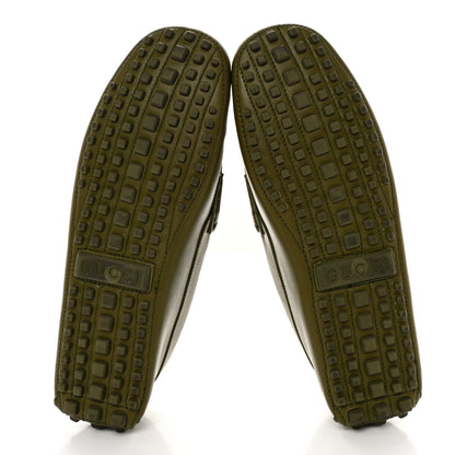 Gucci Soft Clove Calfskin Monochrome Mens Interlocking G Driver Loafers 7 Juniper Green 6 of 16