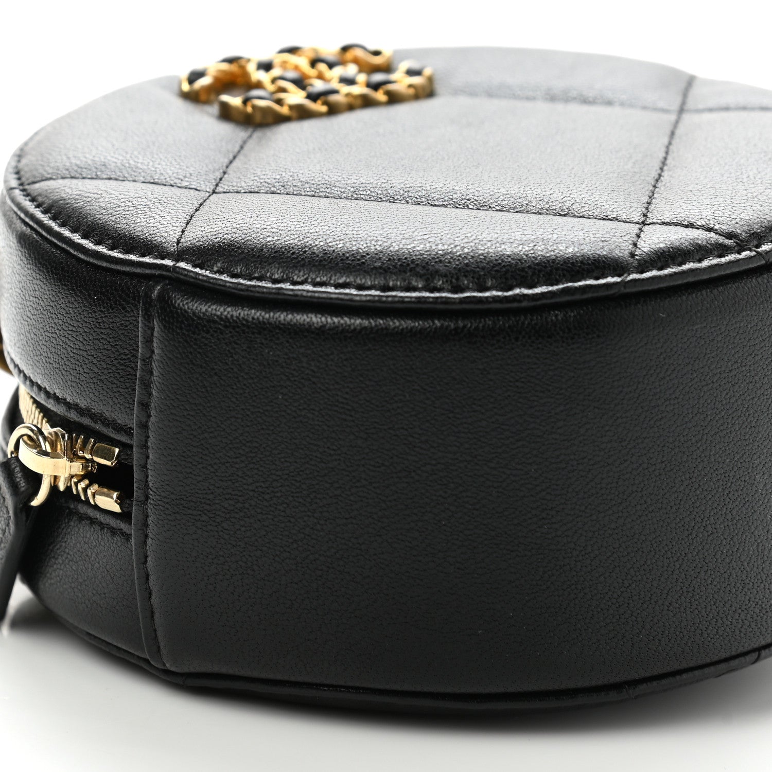 Chanel Shiny Goatskin Quilted Chanel 19 Round Clutch With Chain Black 8 of 10