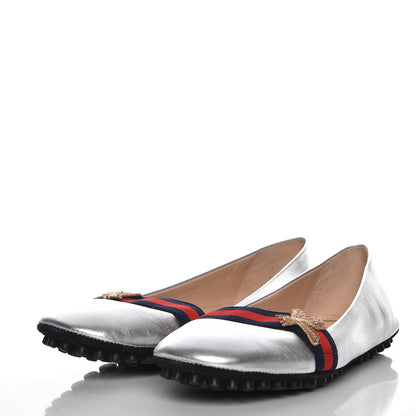 Gucci Metallic Nappa Web Bayadere Ballerina Flats 37.5 Argento 3 of 9