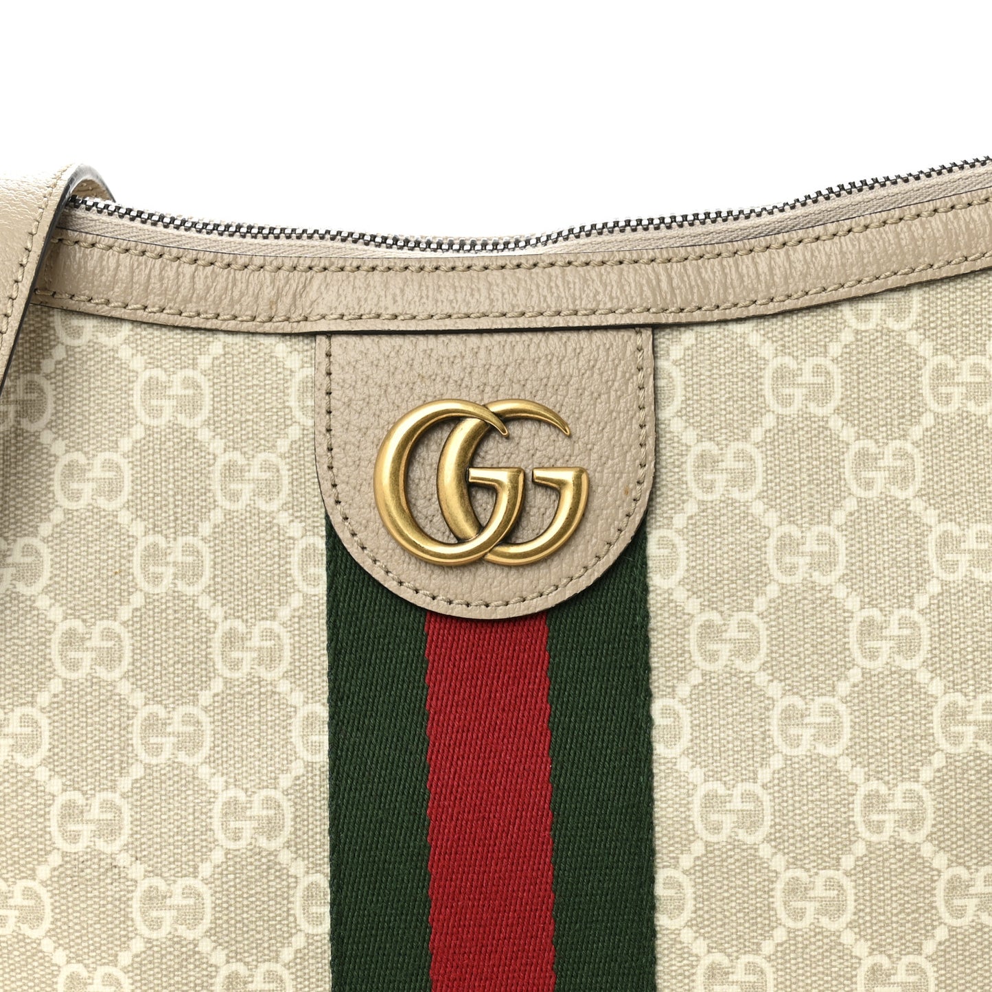 GG Supreme Monogram Textured Dollar Calfskin Web Small Ophidia Half Moon Hobo Beige Mystic White Oatmeal