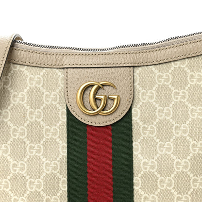Gucci GG Supreme Monogram Textured Dollar Calfskin Web Small Ophidia Half Moon Hobo Beige Mystic White Oatmeal 8 of 11