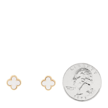 Van Cleef & Arpels 18K Yellow Gold Mother of Pearl Sweet Alhambra Earrings 2 of 5