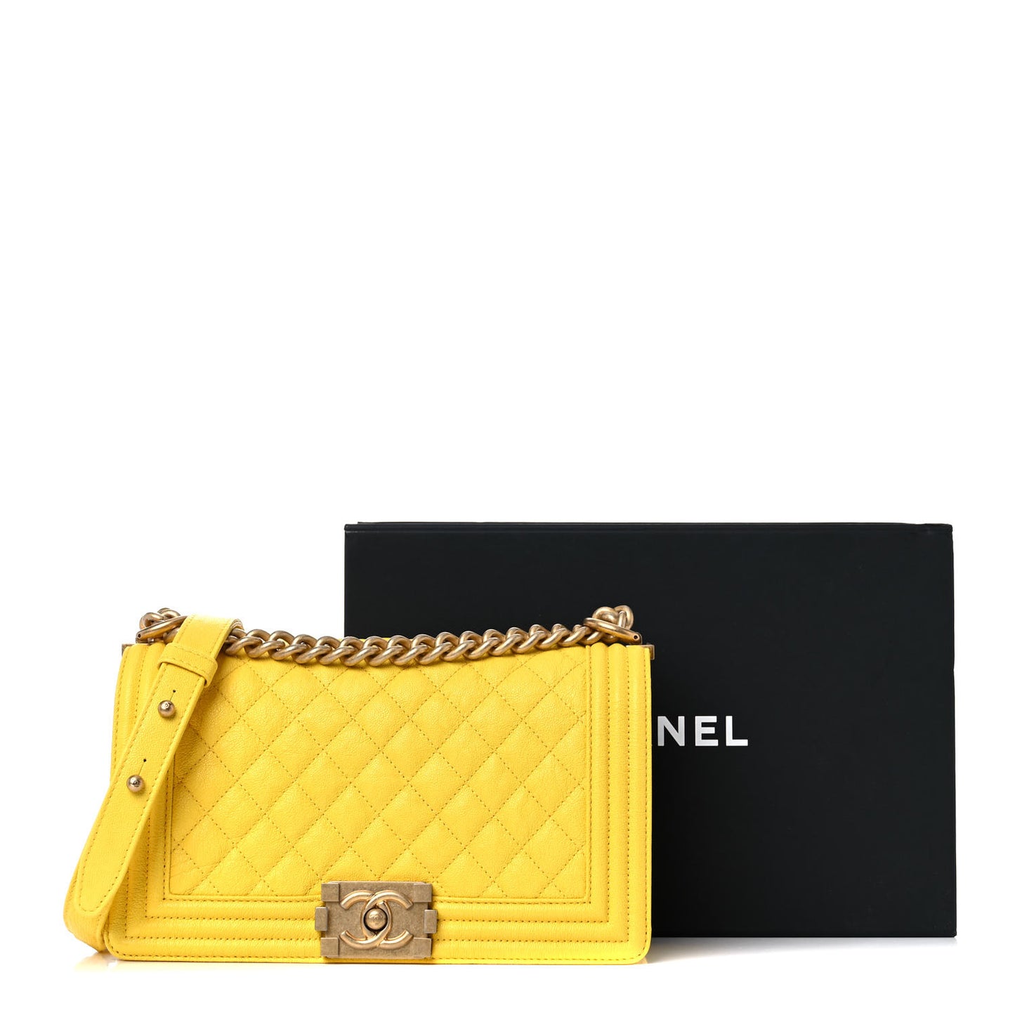 Caviar Quilted Medium Boy Flap Yellow