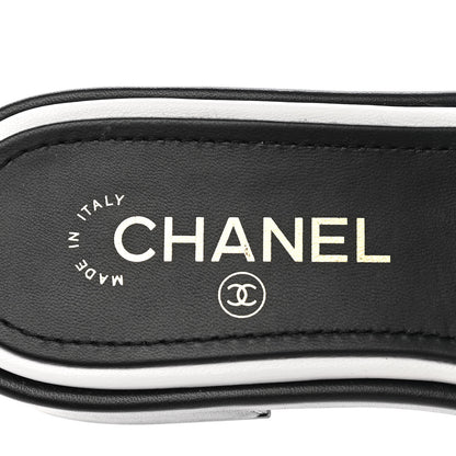 Chanel Lambskin Embroidered CC Mule Sandal 36.5 Black White 7 of 9