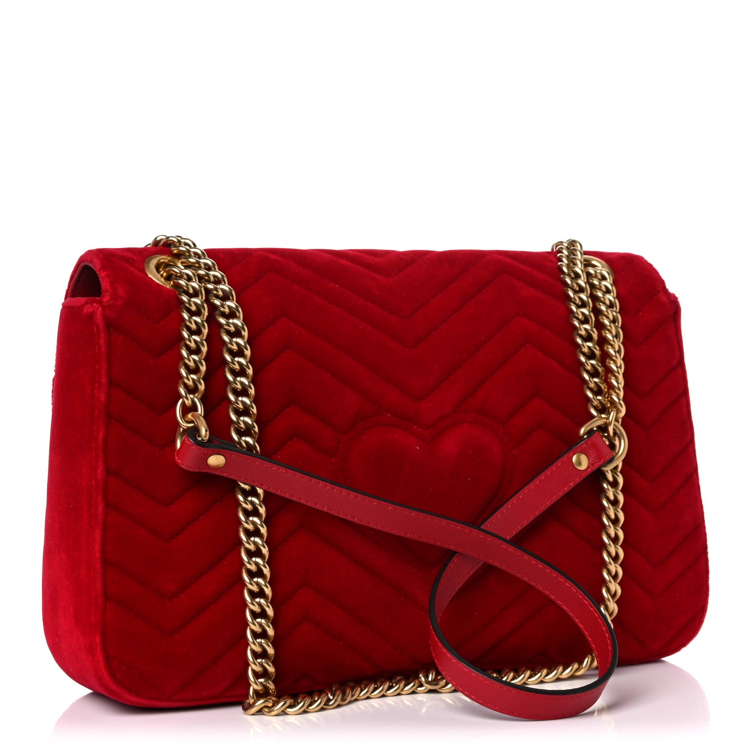 Gucci Velvet Matelasse Medium GG Marmont Shoulder Bag Hibiscus Red 3 of 16