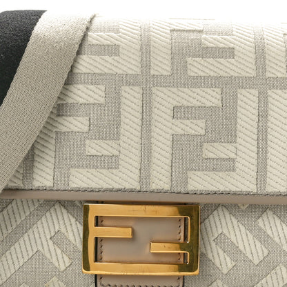 Fendi Canvas Vitello King FF Embroidered Baguette Grezzo White Nuvola 7 of 9