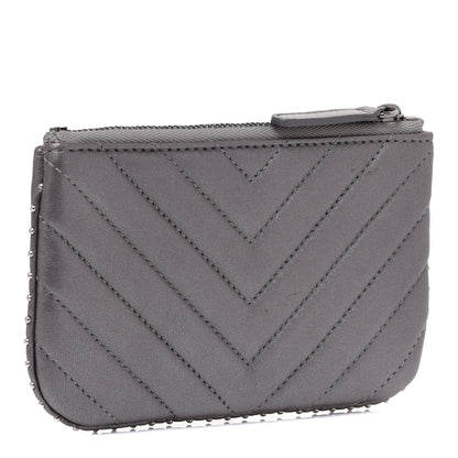 Chanel Lambskin Chevron Quilted Studded Small Cosmetic Case Grey 3 of 7