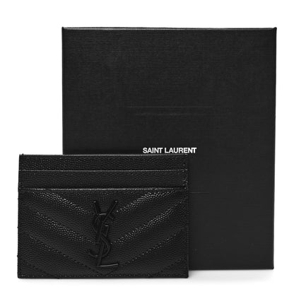 Saint Laurent Grain De Poudre Matelasse Chevron Monochrome Monogram Credit Card Case Black 9 of 9