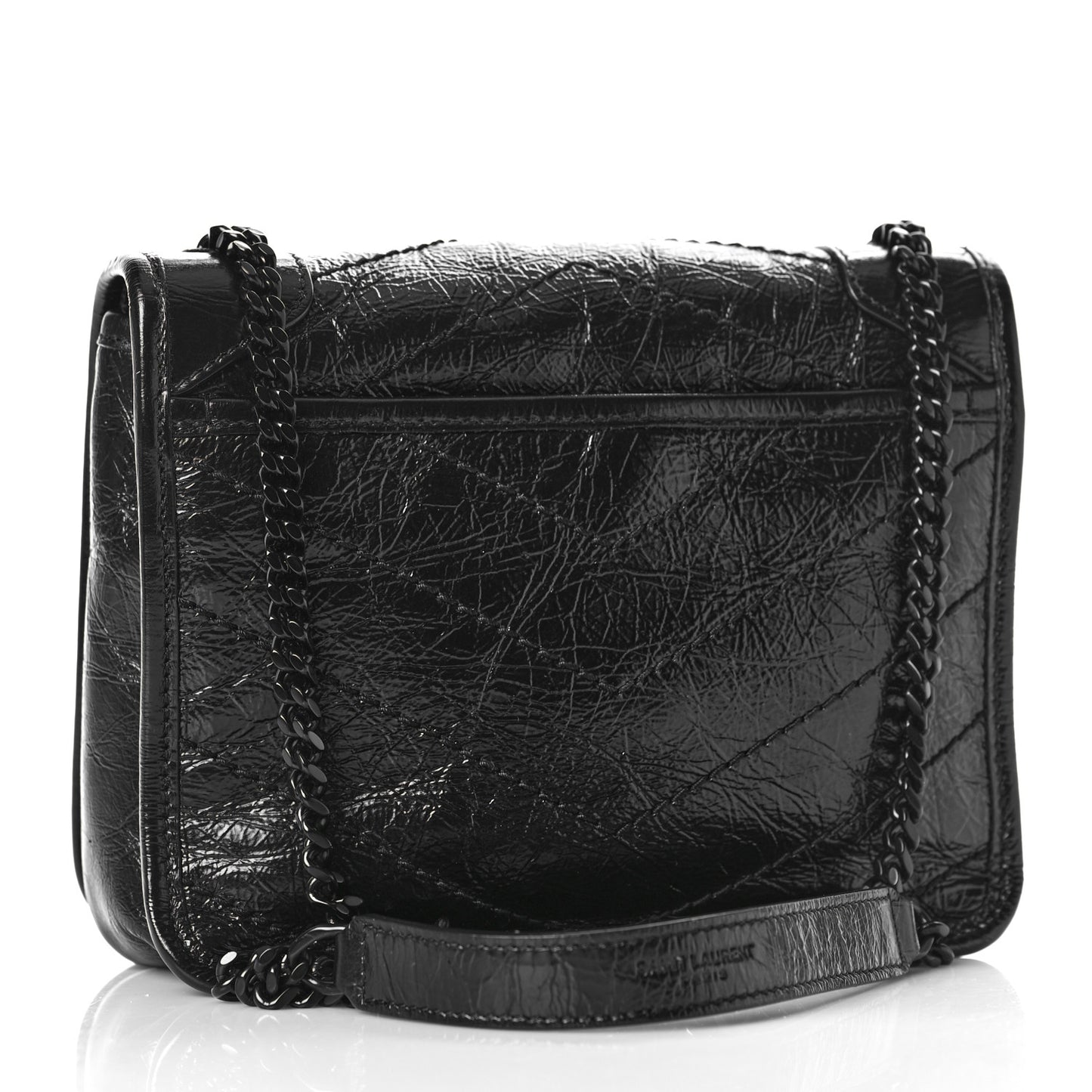 Crinkled Calfskin Matelasse Monogram Niki Chain Wallet Black