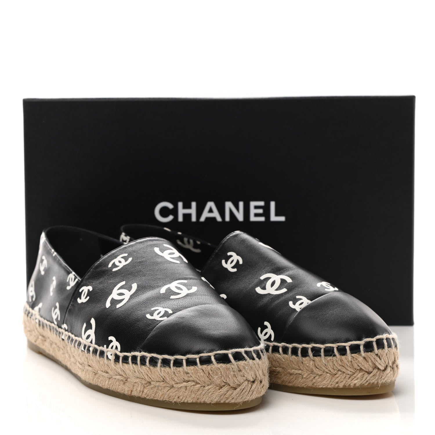 Chanel Lambskin Printed CC Espadrilles 41 Black White 10 of 10