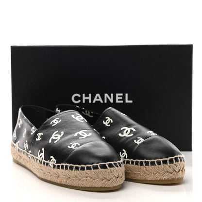 Chanel Lambskin Printed CC Espadrilles 41 Black White 10 of 10