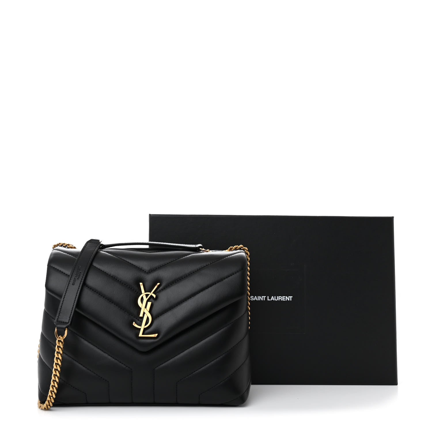 Saint Laurent Calfskin Y Quilted Monogram Small Loulou Chain Satchel Black 13 of 13