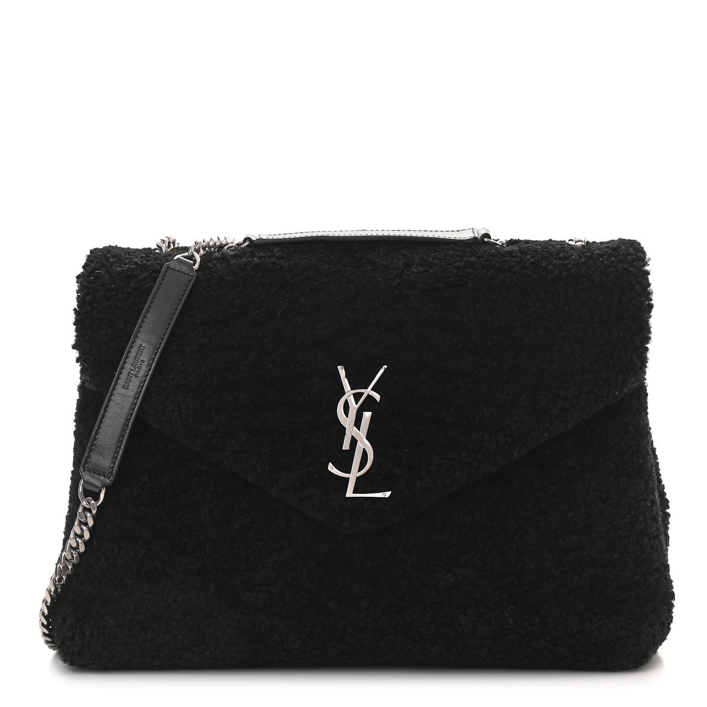 Shearling Monogram Medium Loulou Shoulder Bag Black