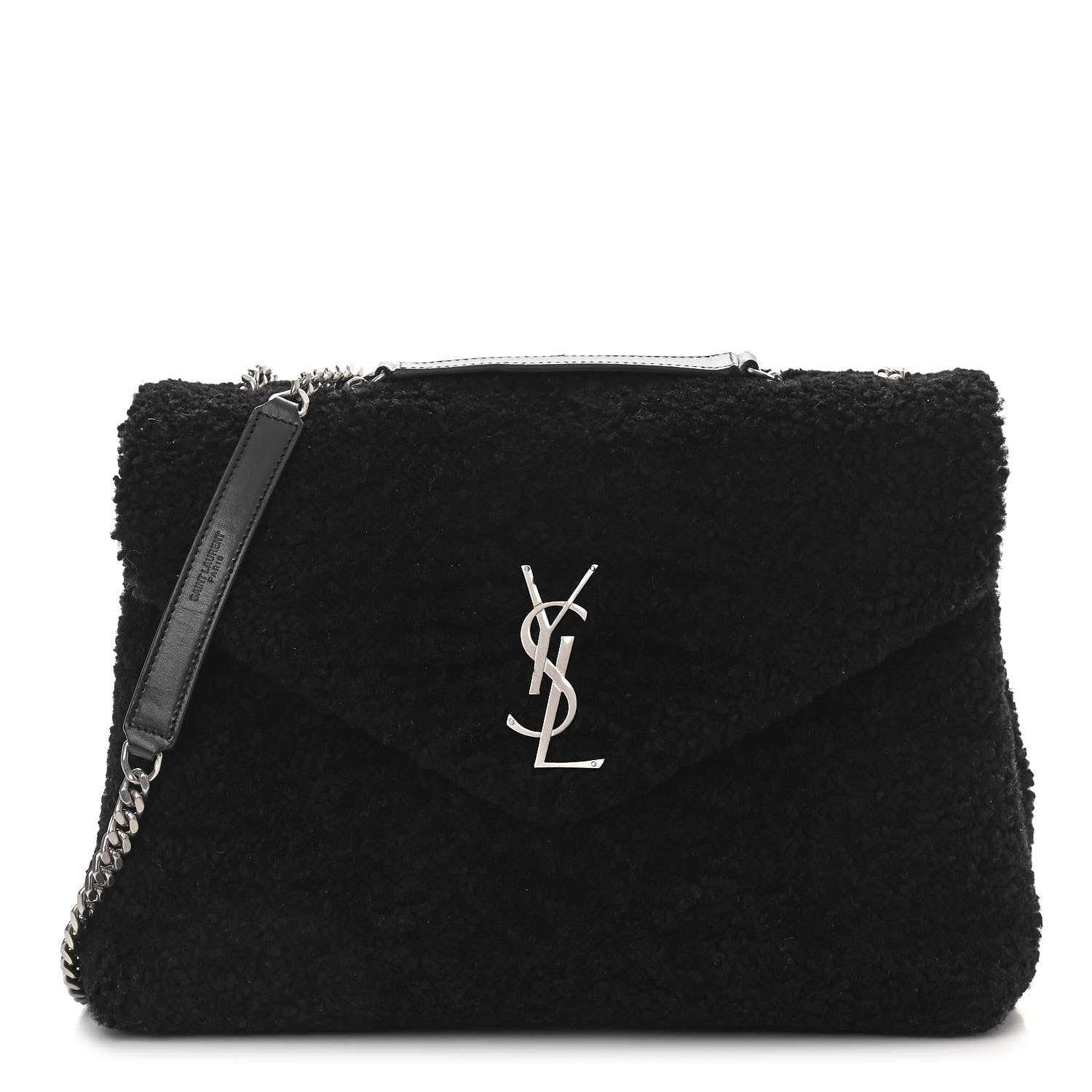 Saint Laurent Shearling Monogram Medium Loulou Shoulder Bag Black 2 of 9