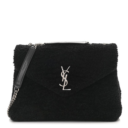 Saint Laurent Shearling Monogram Medium Loulou Shoulder Bag Black 2 of 9
