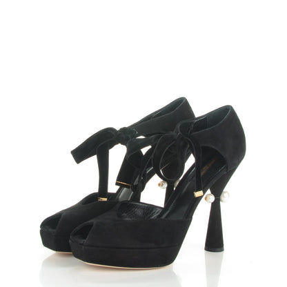 Louis Vuitton Suede Goatskin Cancan Peep Toe Pumps 40 Black 3 of 7