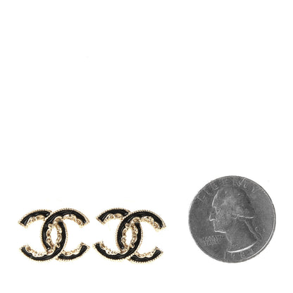 Chanel Enamel CC Baroque Earrings Black Gold 2 of 3