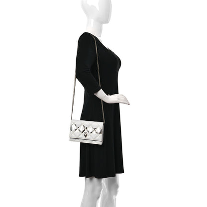Alexander McQueen Calfskin Quilted Graffiti Skull Mini Chain Crossbody Bag White Silver 2 of 9