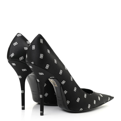Balenciaga Crepe Satin BB Allover Logo Knife 100mm Pumps 40 Black 4 of 10