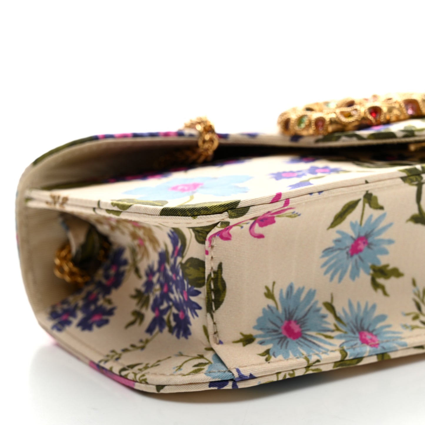 Satin Moire Floral Vlogo Loco Shoulder Bag White Multicolor