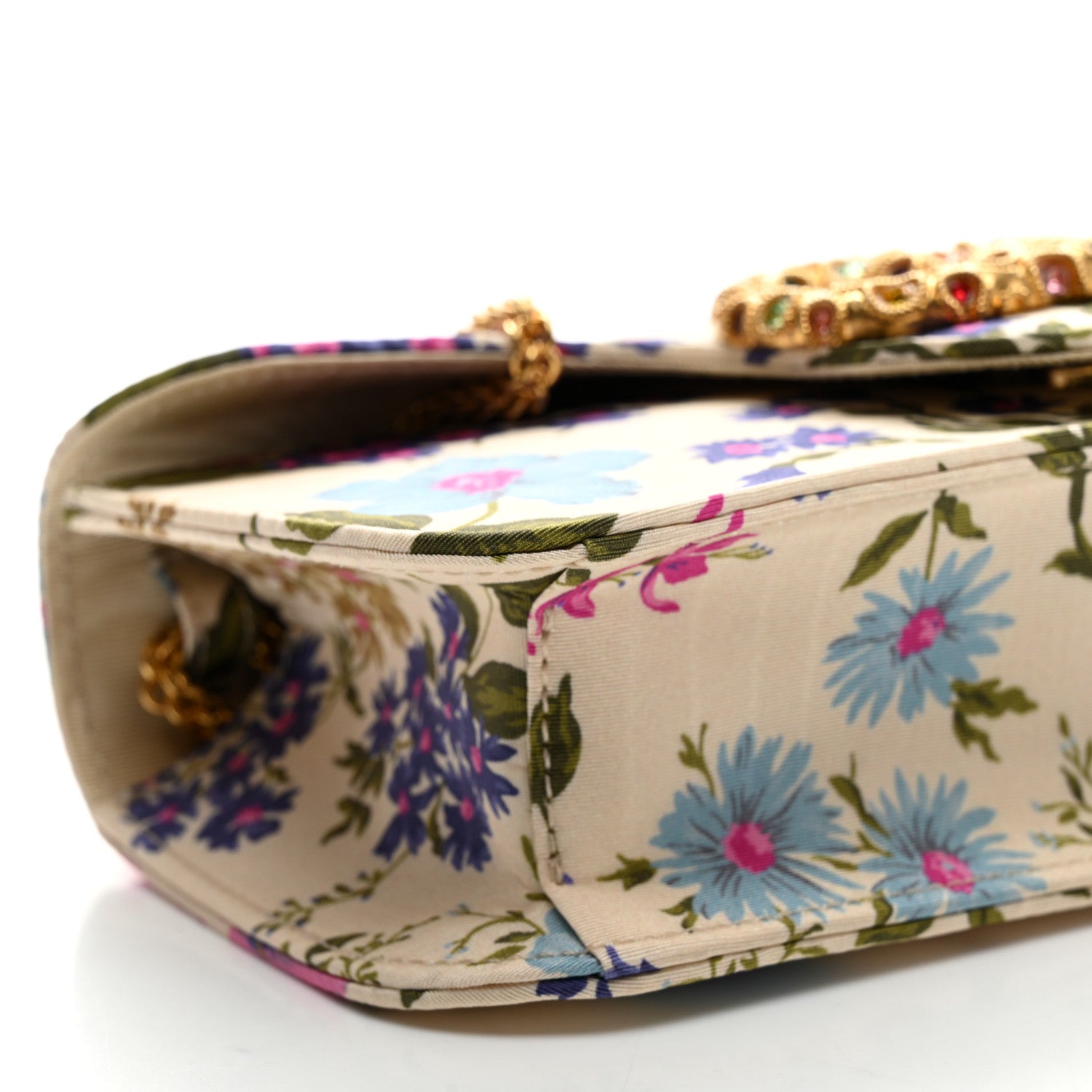 Valentino Garavani Satin Moire Floral Vlogo Loco Shoulder Bag White Multicolor 7 of 8