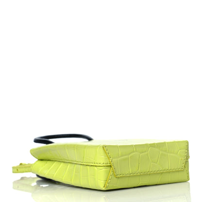 Balenciaga Calfskin Crocodile Embossed Logo Shopping Phone Holder Bag Lime 4 of 10