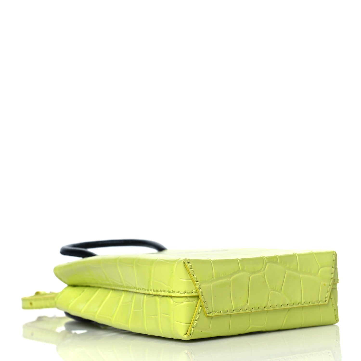 Balenciaga Calfskin Crocodile Embossed Logo Shopping Phone Holder Bag Lime 4 of 10