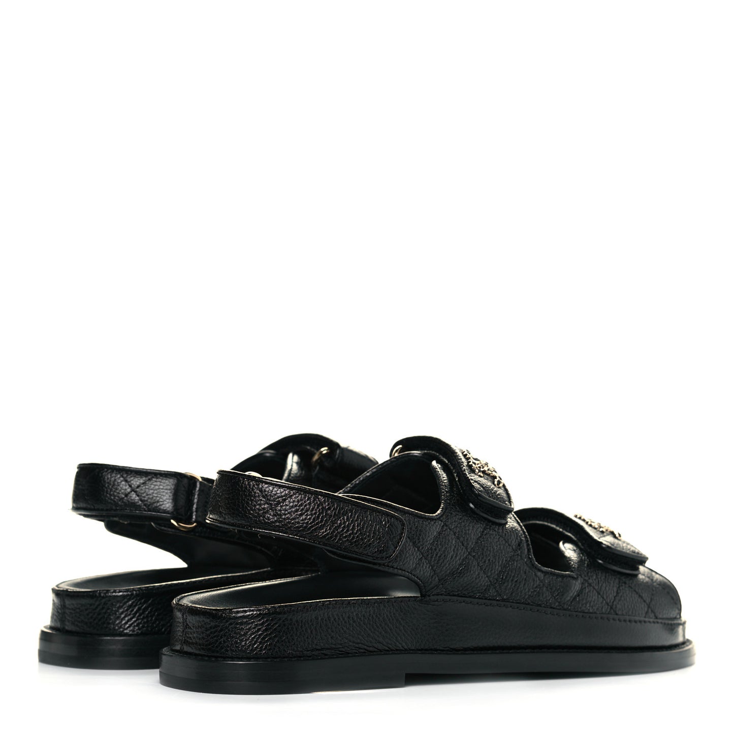 Grained Calfskin Velcro Dad Sandals 39 Black