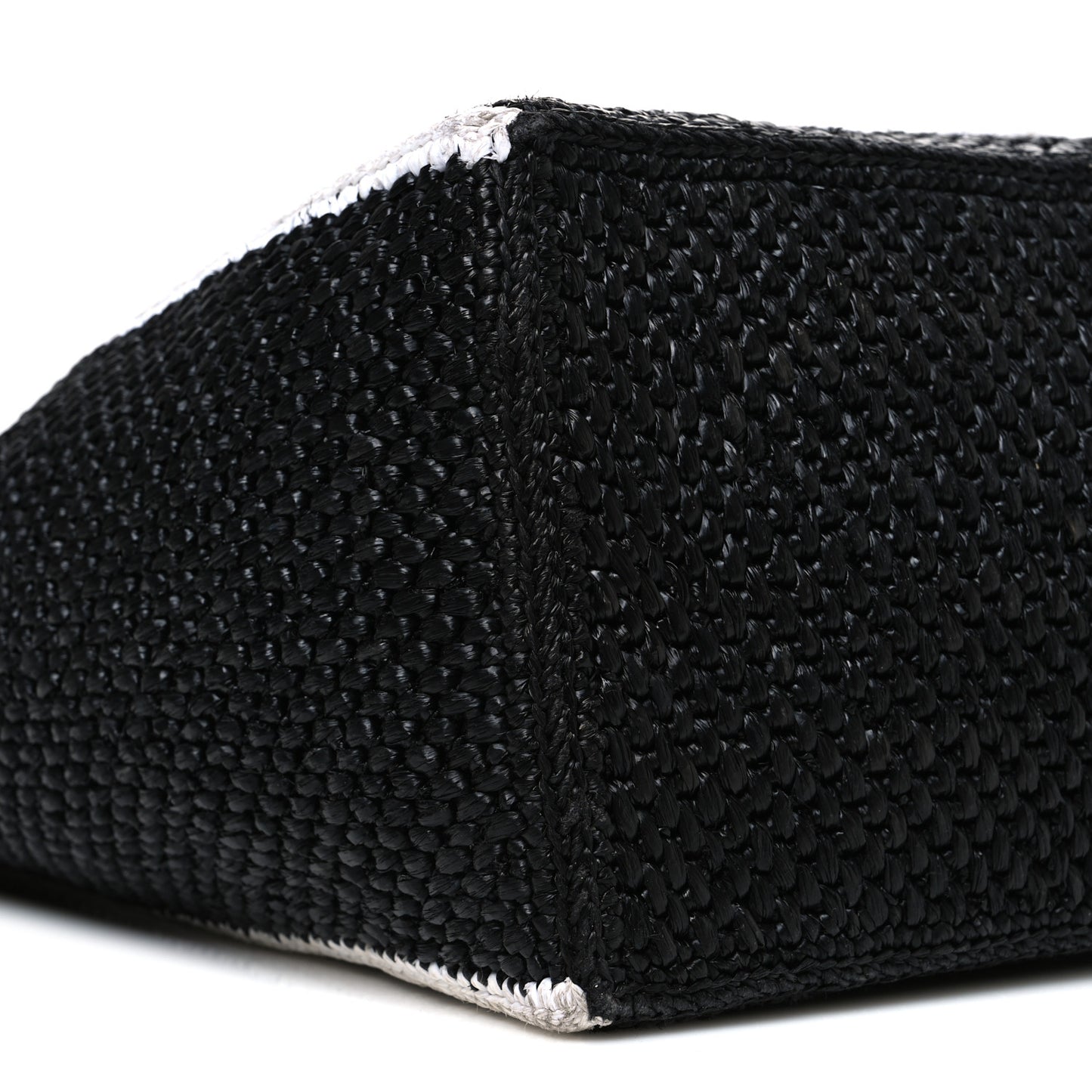 Raffia Large Paula's Ibiza Logo Tote Black White