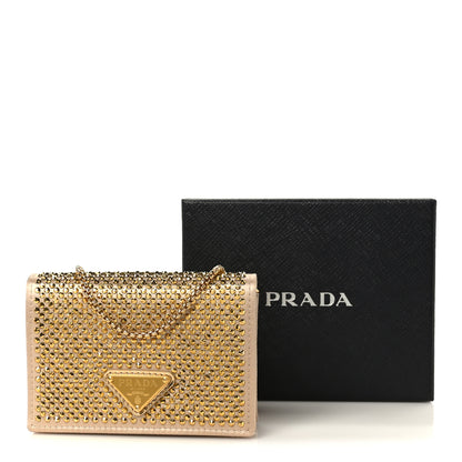 Prada Satin Crystal Metal Triangle Logo Card Holder With Strap Platino 9 of 9