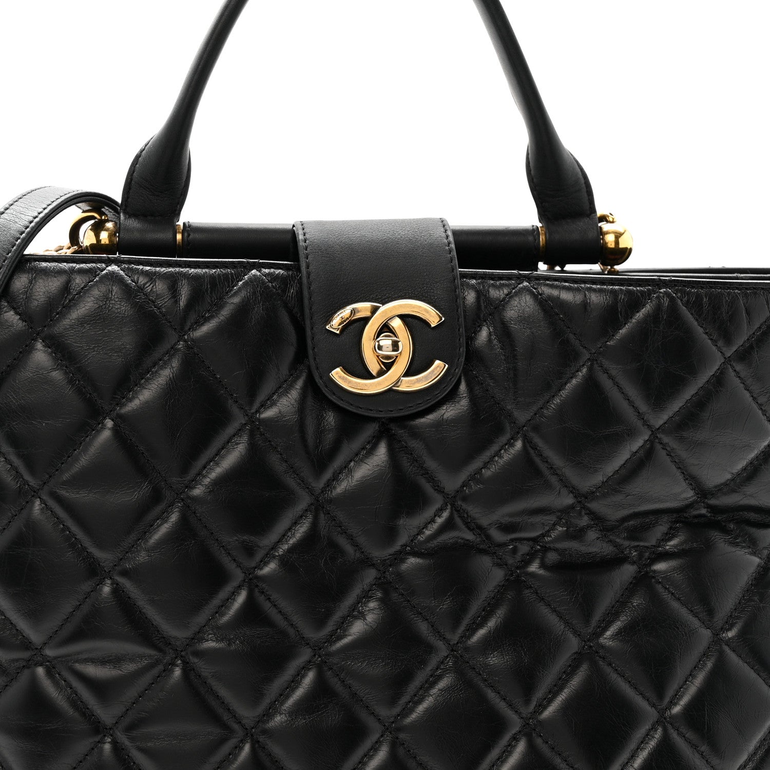 Chanel Glazed Calfskin Quilted Gold Bar Tote Black 9 of 13