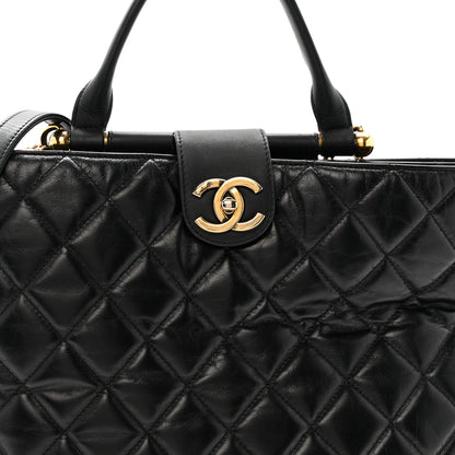 Chanel Glazed Calfskin Quilted Gold Bar Tote Black 9 of 13