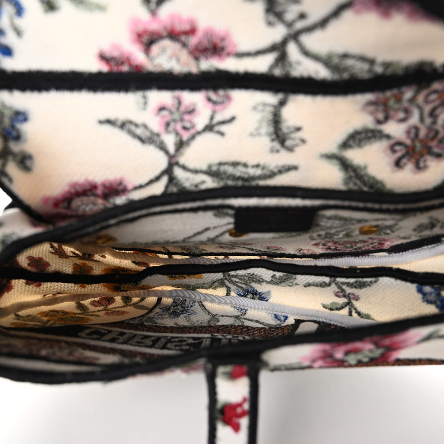 Canvas Embroidered Petites Fleurs Saddle Bag White Multicolor