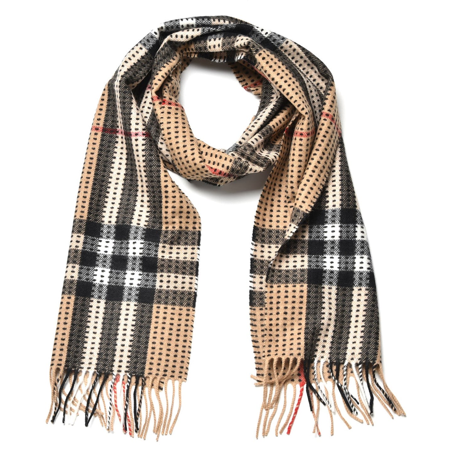 Cashmere Military Stitch Giant Check Scarf Camel
