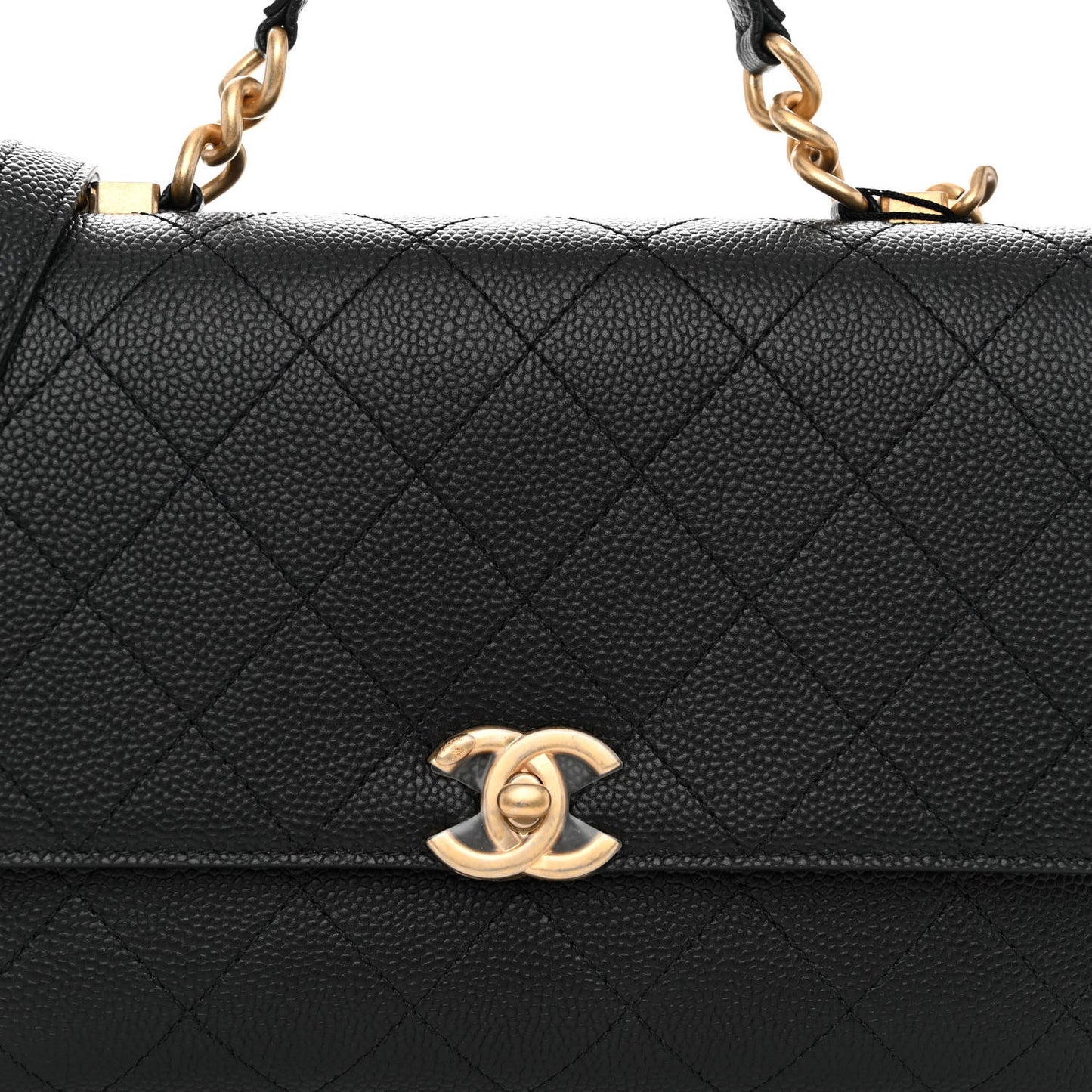 Grained Calfskin Small Stitched Flap Black
