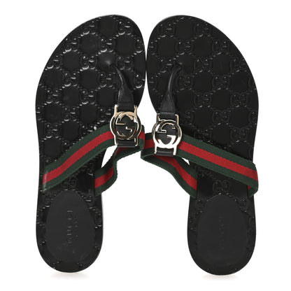 Gucci Nylon Guccissima Web Womens Thong Sandals 36.5 Green Red Black 2 of 7