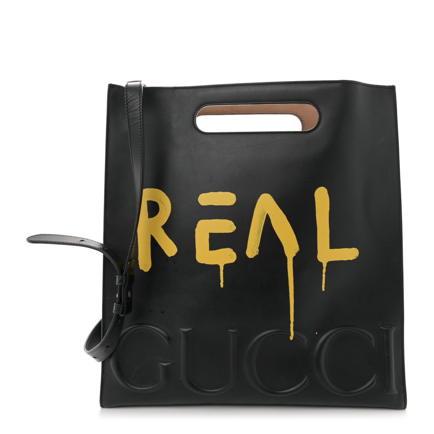 Gucci Calfskin GucciGhost Real Medium XL Tote Black Yellow 1 of 11