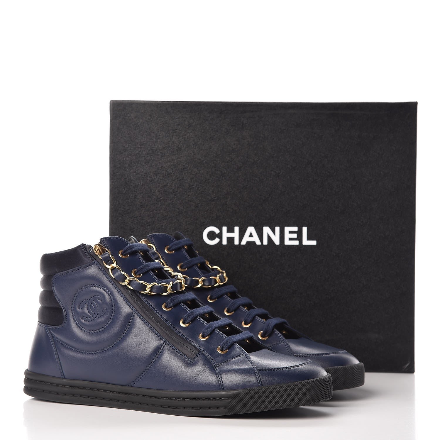 Chanel Calfskin Mens Zipped Sneakers 43 Navy 9 of 9