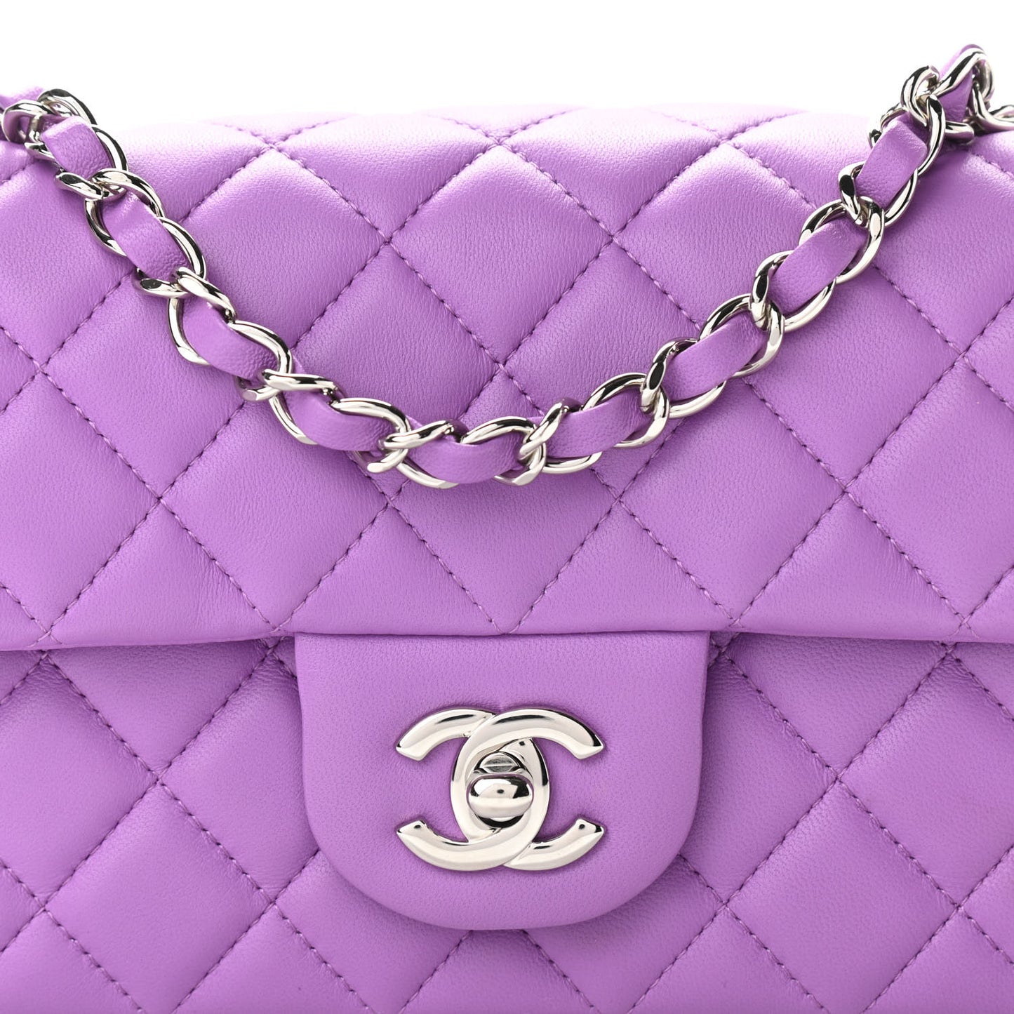 Lambskin Quilted Mini Rectangular Flap Purple