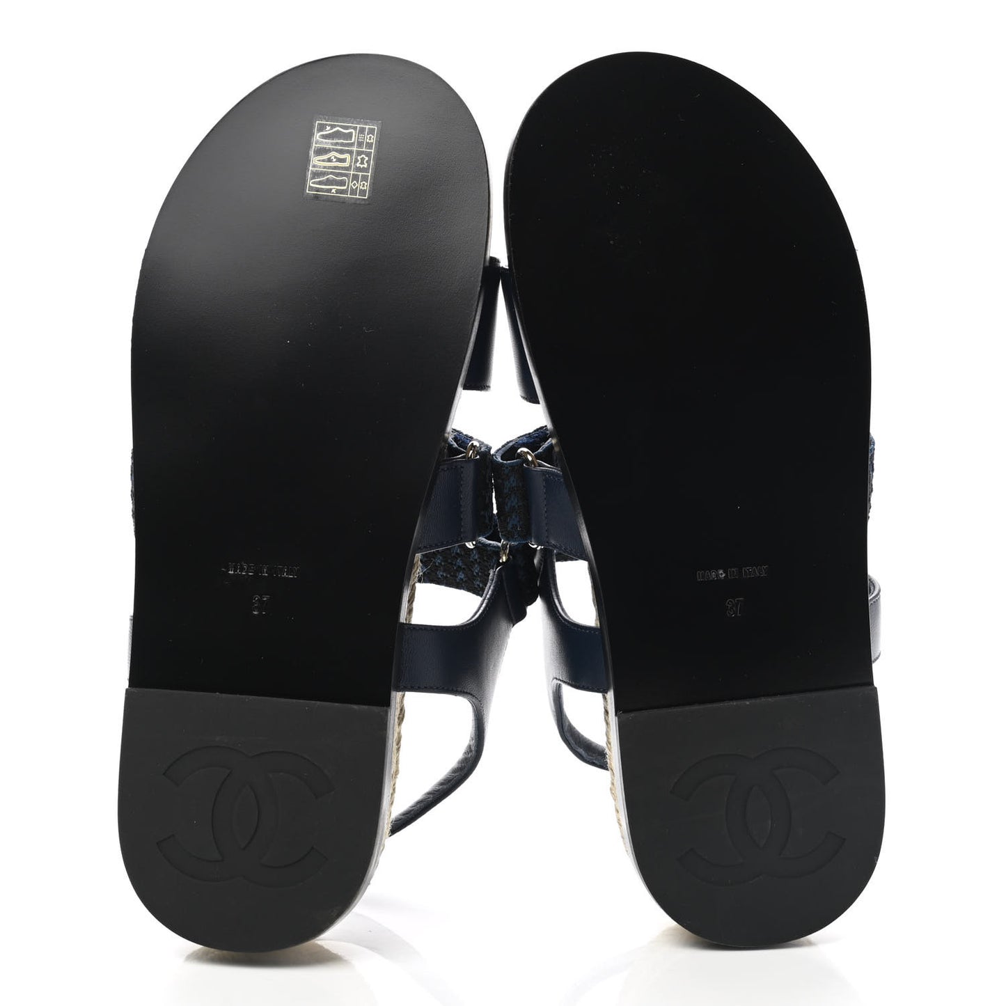 Tweed Lambskin Velcro Dad Sandals 37 Navy Black
