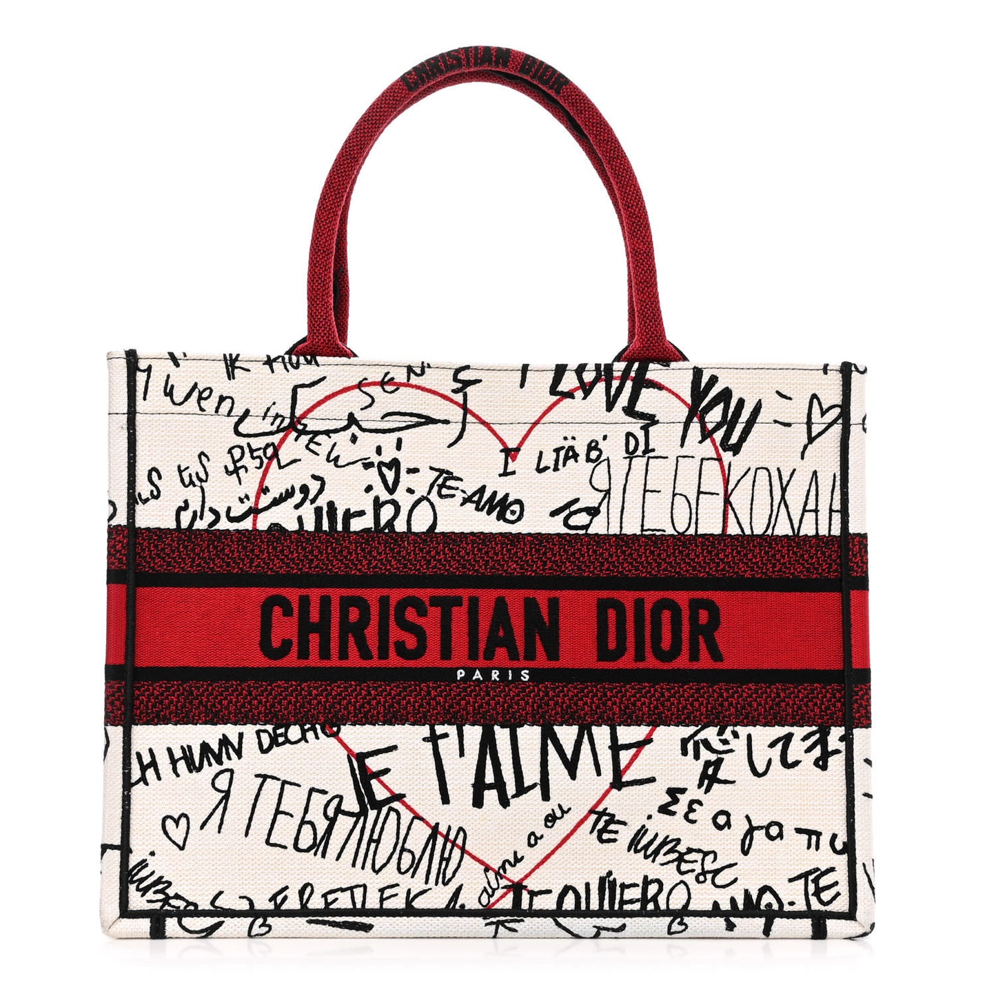 Canvas Embroidered Medium Dioramour Graffiti Book Tote Latte Multicolor