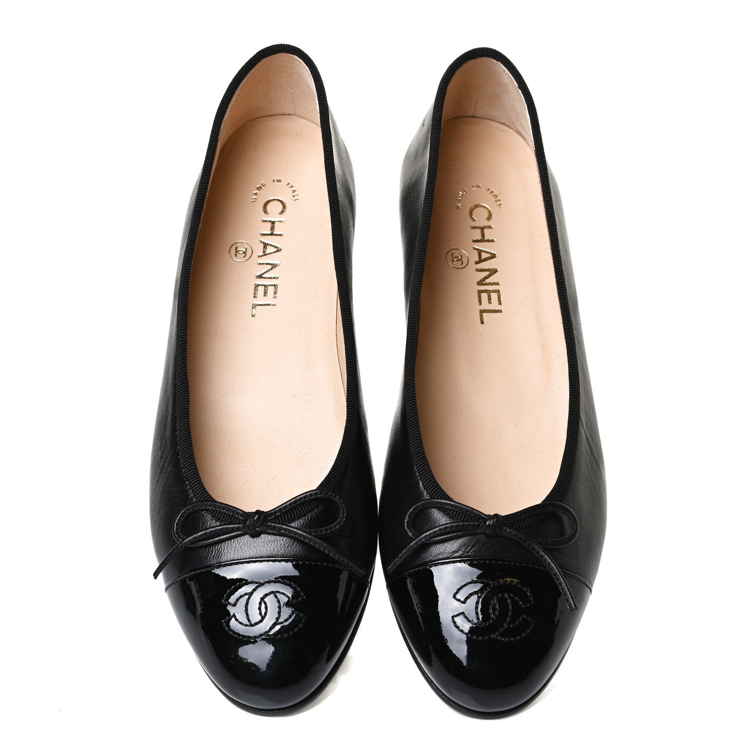 Chanel Lambskin Patent Cap Toe Ballerina Flats 39.5 Black 5 of 10