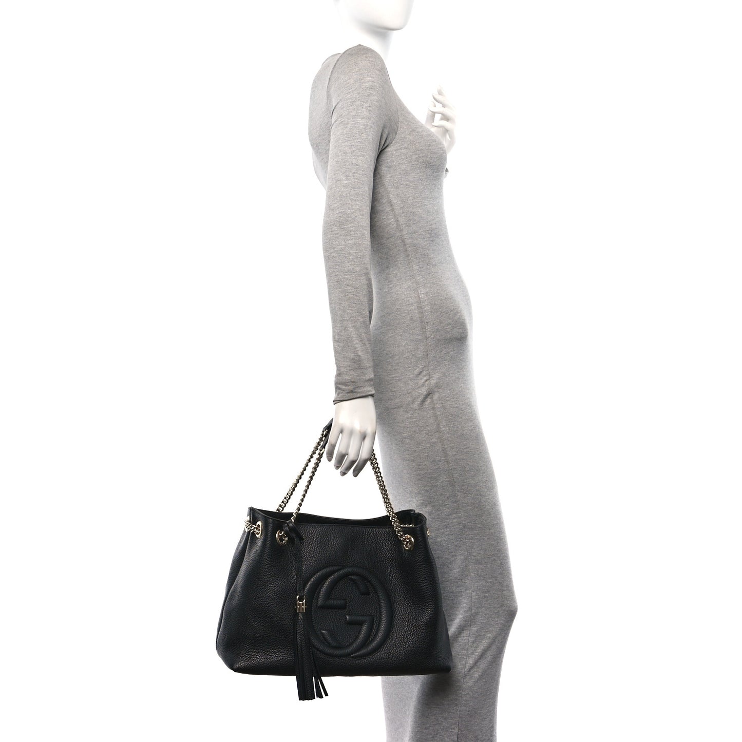 Pebbled Calfskin Medium Soho Chain Shoulder Bag Black