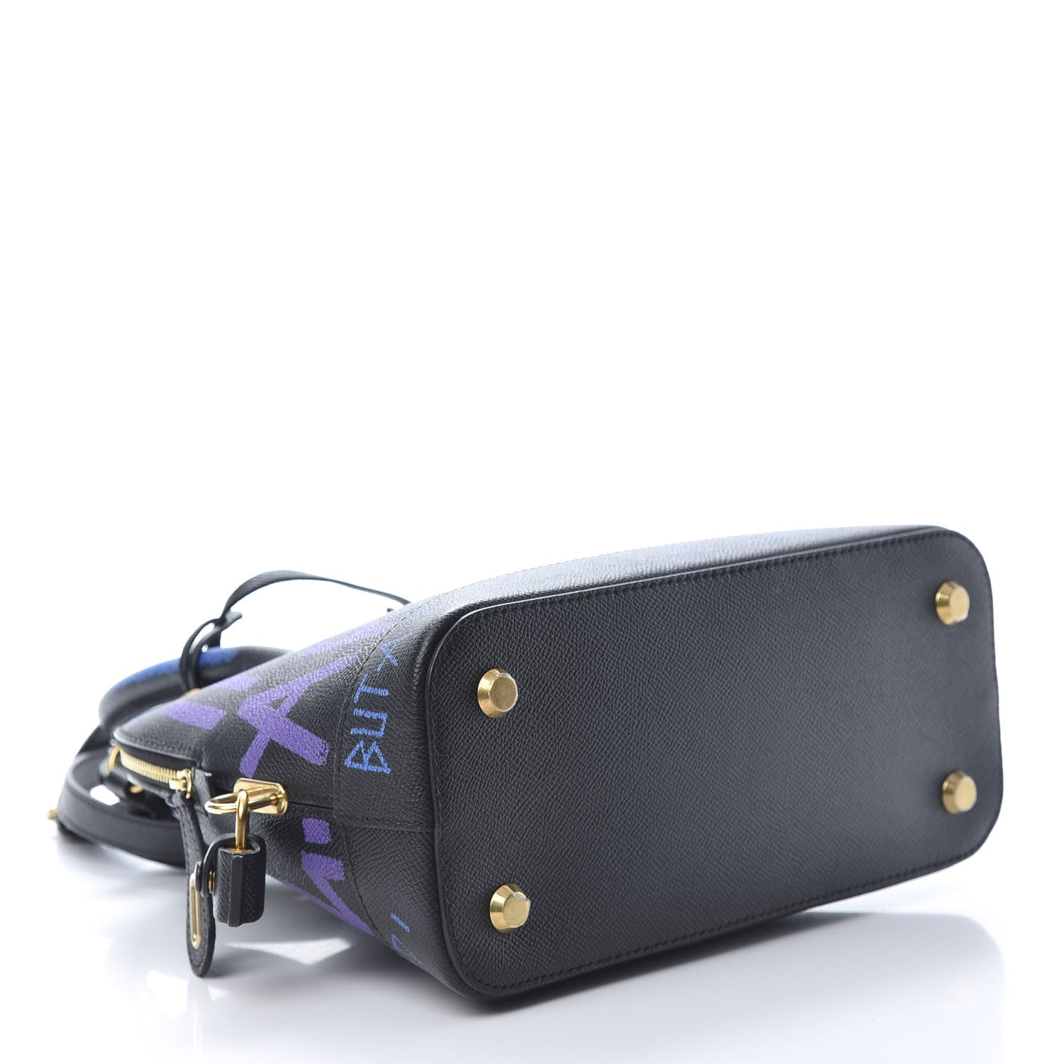 Balenciaga Grained Calfskin Print Graffiti S Ville Top Handle Bag Black Bleu Violet 4 of 12