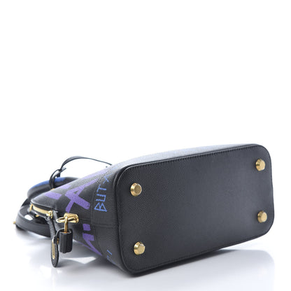 Balenciaga Grained Calfskin Print Graffiti S Ville Top Handle Bag Black Bleu Violet 4 of 12