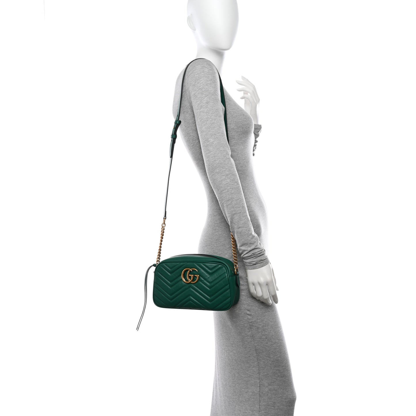 Calfskin Matelasse Small GG Marmont Chain Shoulder Bag Emerald Green