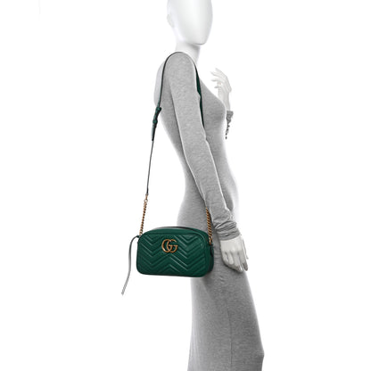 Gucci Calfskin Matelasse Small GG Marmont Chain Shoulder Bag Emerald Green 2 of 13
