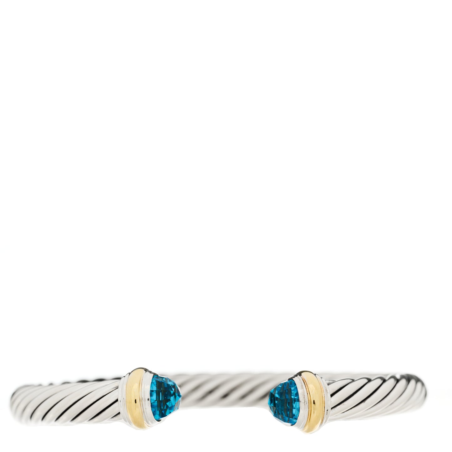 Sterling Silver 14K Yellow Gold Blue Topaz 7mm Cable Classics Bracelet
